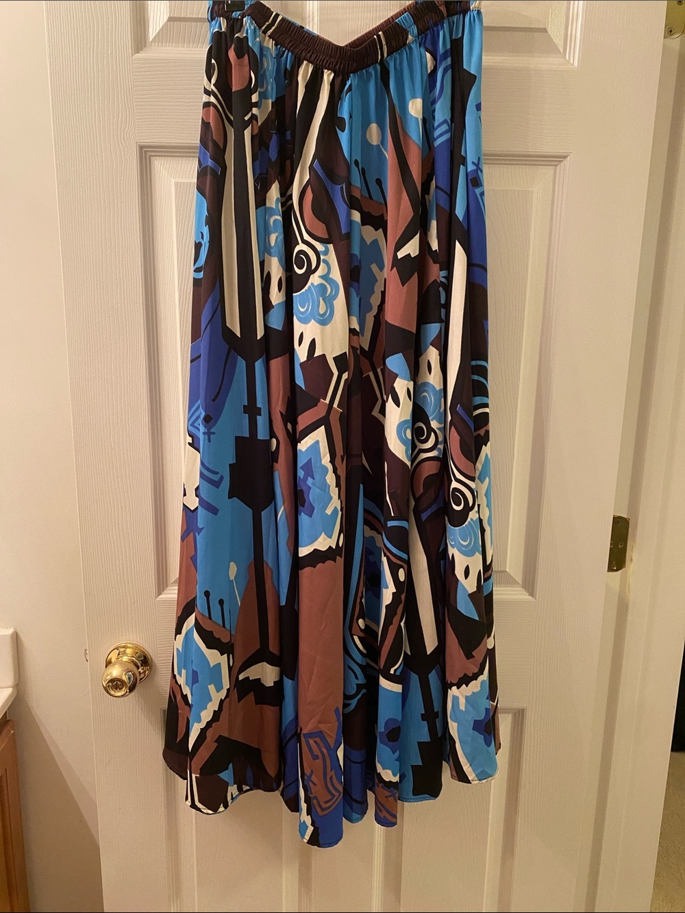 Christian Siriano Abstract Print Maxi Skirt in Blue and Brown